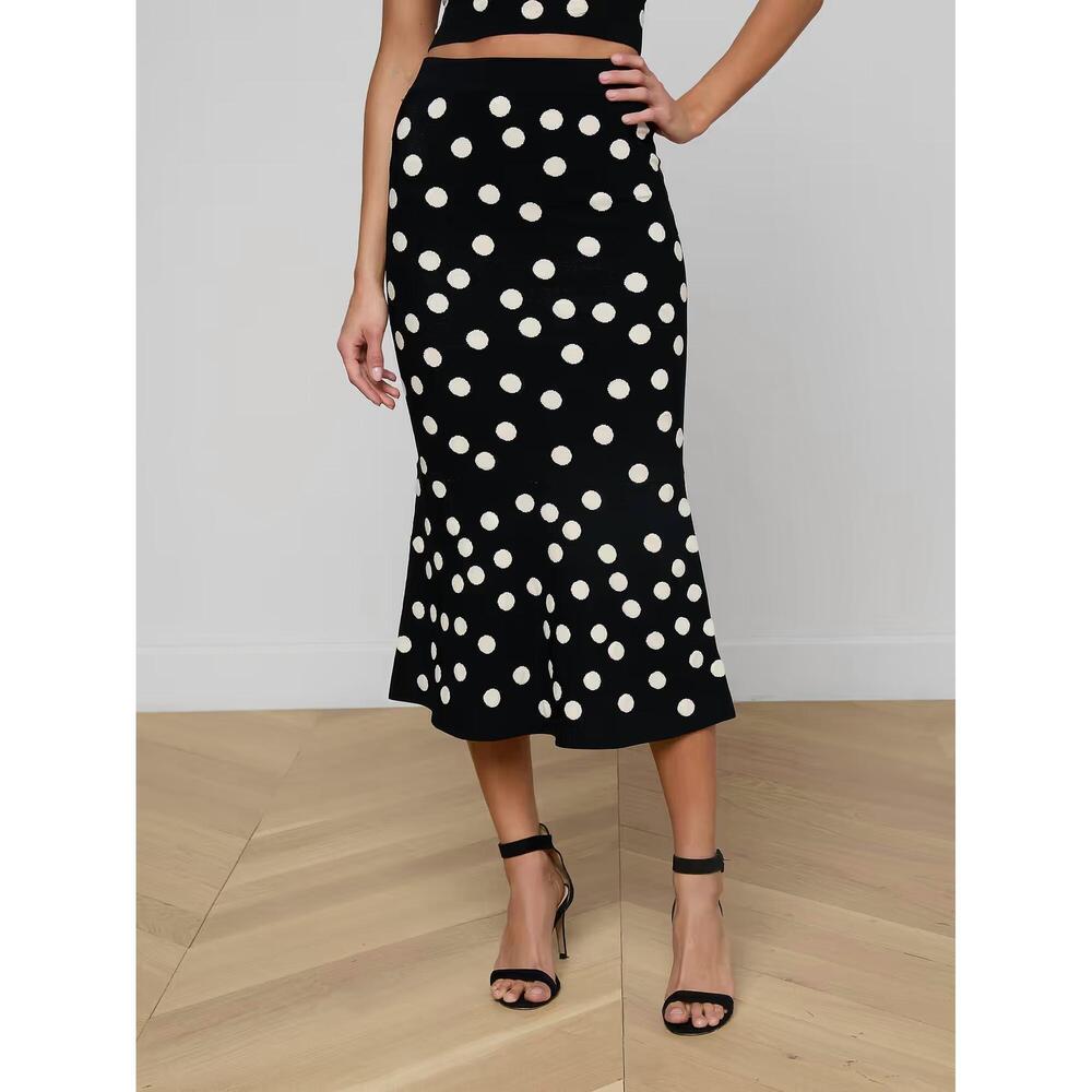 NEW L'AGENCE mae polka dot skirt in black - Picture 1 of 3